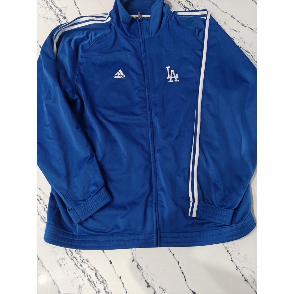 VTG Adidas LA Dodgers Track Jacket Black Blue 3 Stripes XL Baseball Rare 2010's